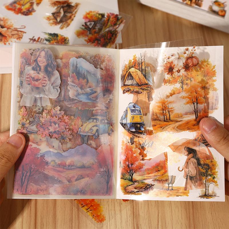 Four Seasons Journey Die-Cut Sticker Book: Travel-Themed Retro Scenery In 4 Styles