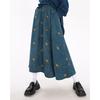 Floral Embroidery Corduroy Skirt Women Elastic Waist A Line Loose Casual Mid Calf Skirt Female Classy Mujer Solid Color Skirt