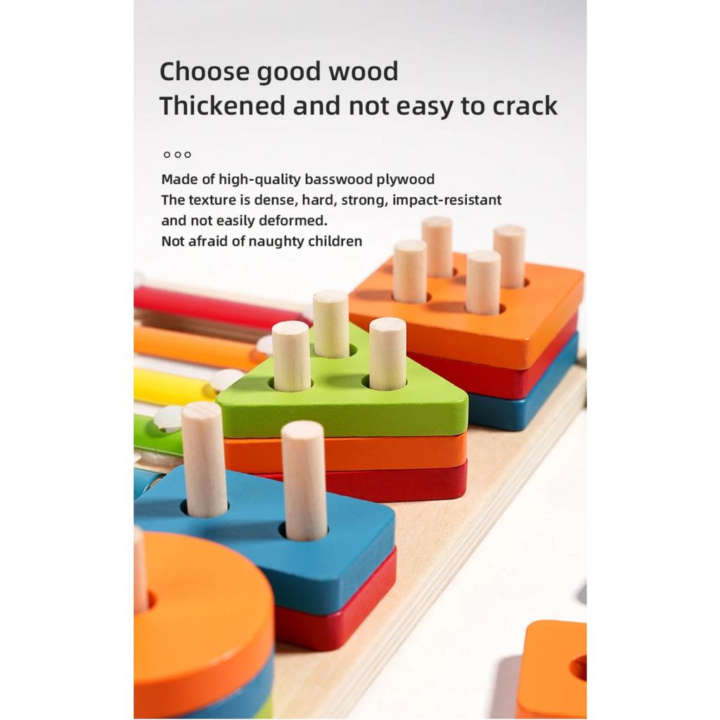 Montessori Toddler Color Sorting Toys 3-in-1 Wooden Shape Stacking Game Early Educational Colorful Learning Activity Blocks