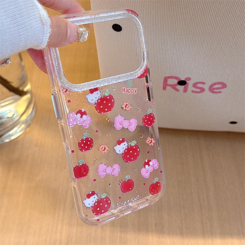 

Pink Bow Red Apple Cat iPhone 17/16 Pro Max/15/14 Girly Case iPhone 15 Pro Max