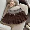 2025 Autumn Korean Style High-Waist Pleated Knit Patchwork Mini Skirt
