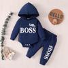 Spring & Autumn Long-Sleeve Hooded Baby Suit: Solid Color, Letter Print, Two-Piece for Boys & Girls