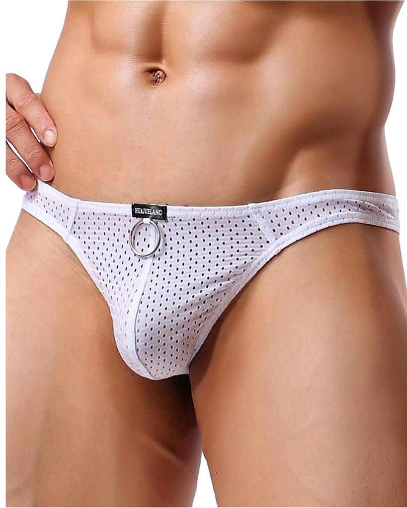 Heureux La Joie Mesh Underwear with 1 Trial Pack Sexy Innerwear for and Breathable Underpants Men's T-Back Holes, (2-Pack), Sports, (JP, Alphabet, XL,