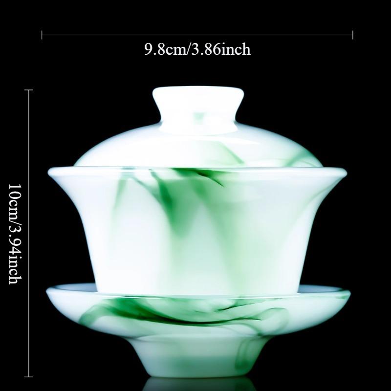 

160ml Ink Wash Glazed Three Piece Lid Bowl Thick Jade Green Tea Infuser Household Chinese Drinking Utensils Tea Tasting Cup