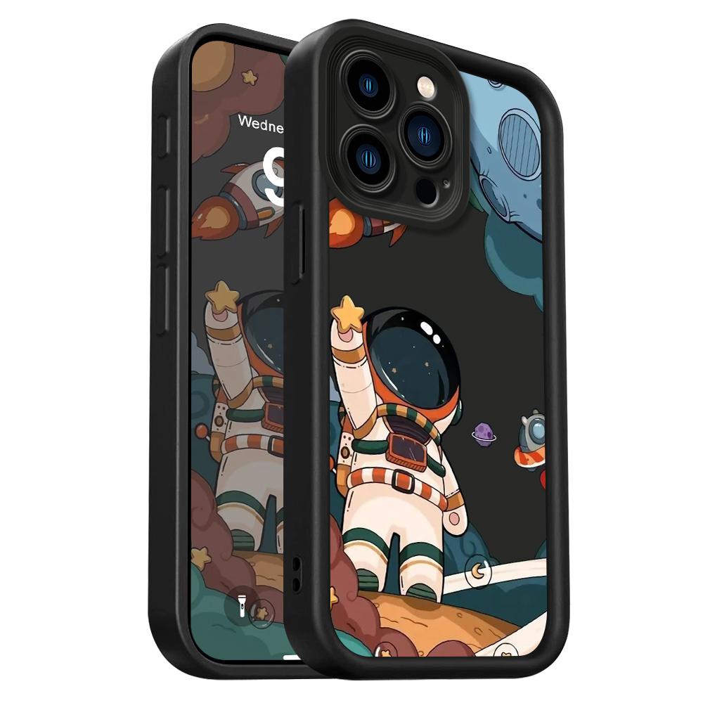 Happy Astronaut Phone Case For IPhone 13 12 11 Pro Max Mini 7 8 6 6S Plus X XS XR SE 2020 2022 Staircase Soft Cover