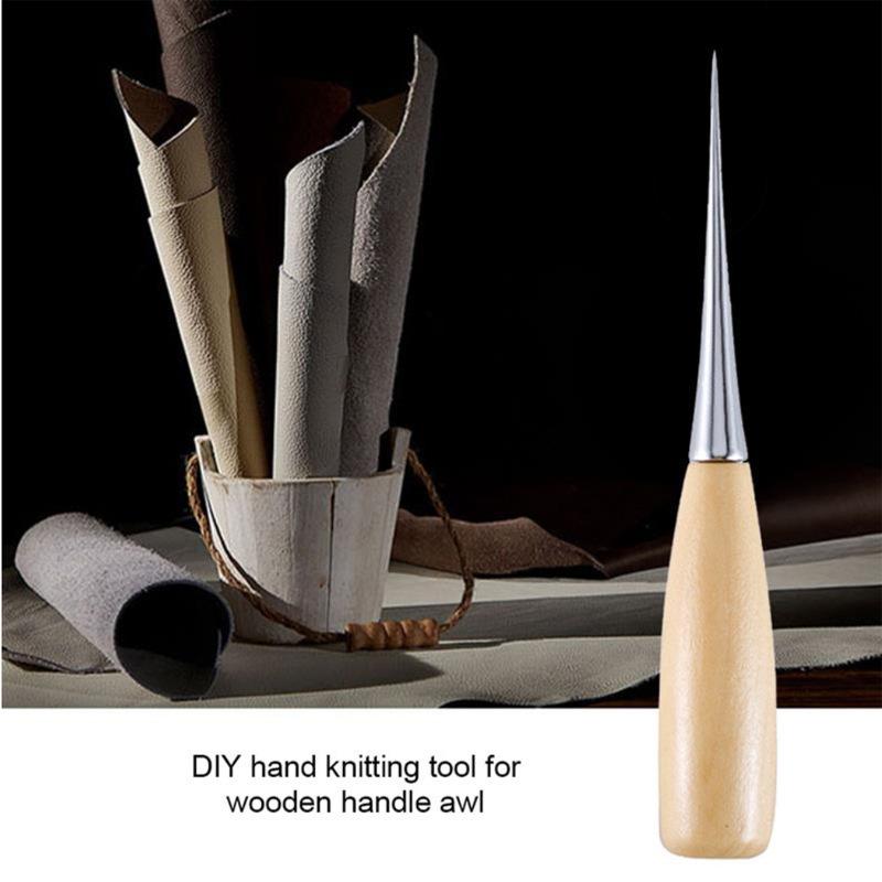 Poinçon à manche rond en bois massif, poinçon textile en cuir fait main avec fourreau, poinçon de couture, outils à main textiles