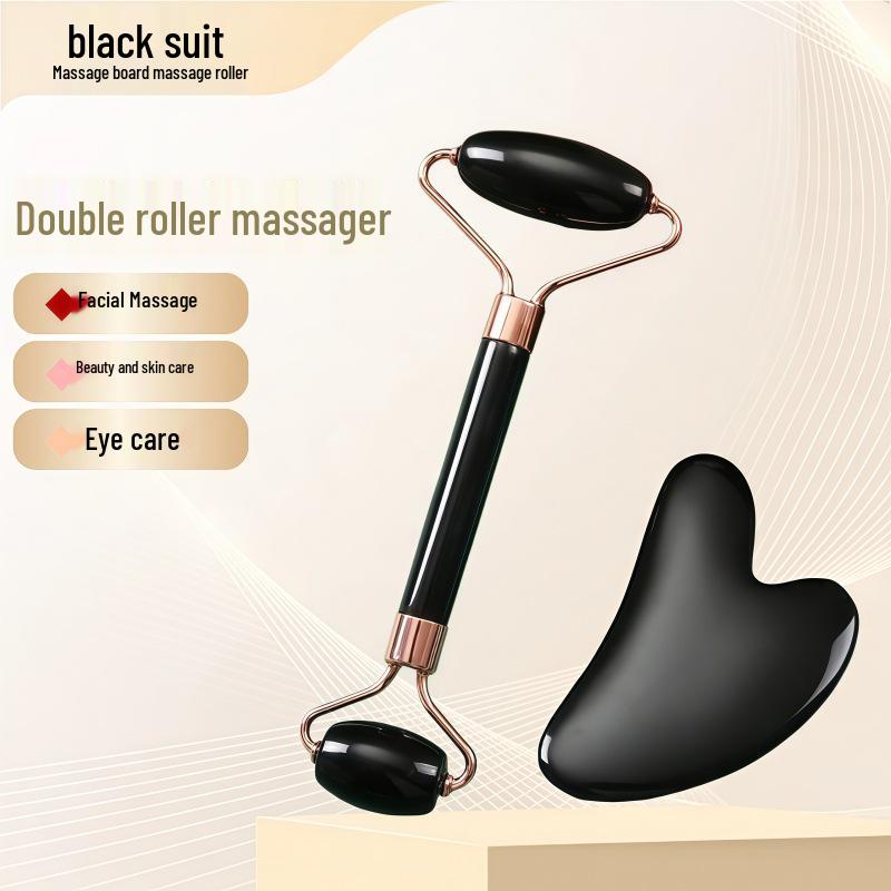 Rose Quartz Heart-Shaped Double-Headed Facial & Body Roller and Gua Sha Massage Set