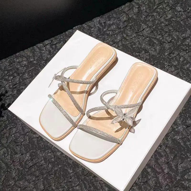 Glitter Slides Sløyfeknute Flatsko Dame Damesko Tøfler Slipers Kvinner Jelly Luksus Sommer 2025 Sløyfeknute