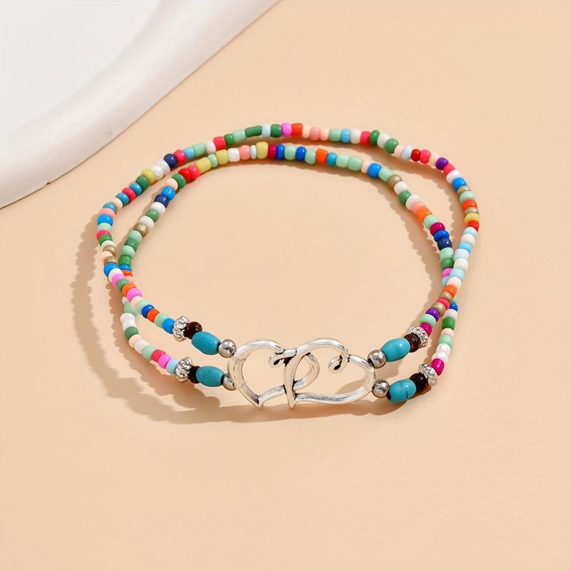 1 Stück Neue Böhmische Seestern Muschel Perlen Fußkettchen Für Frauen Doppeltes Herz Perlen Bein Kette Sommer Strandparty Barfuß Sandale Schmuck