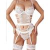 Body Sexy da Donna in Pizzo Ricamo Floreale Intagliato Scollo a V Set Lingerie Teddy Reggicalze Bikini a Tre Punti Erotico Completo