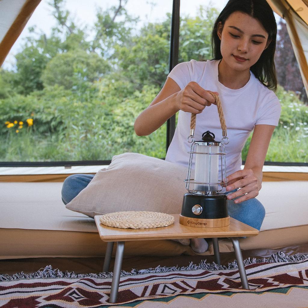 ATEPA Mini Faltbares Outdoor Solo Niedrig 15kg Gewicht Bett mit Freizeit-Tisch, Bambus, Kompakt, Klein, Tisch, Camping, Tisch, Kapazität, Aufbewahrung, Picknick,