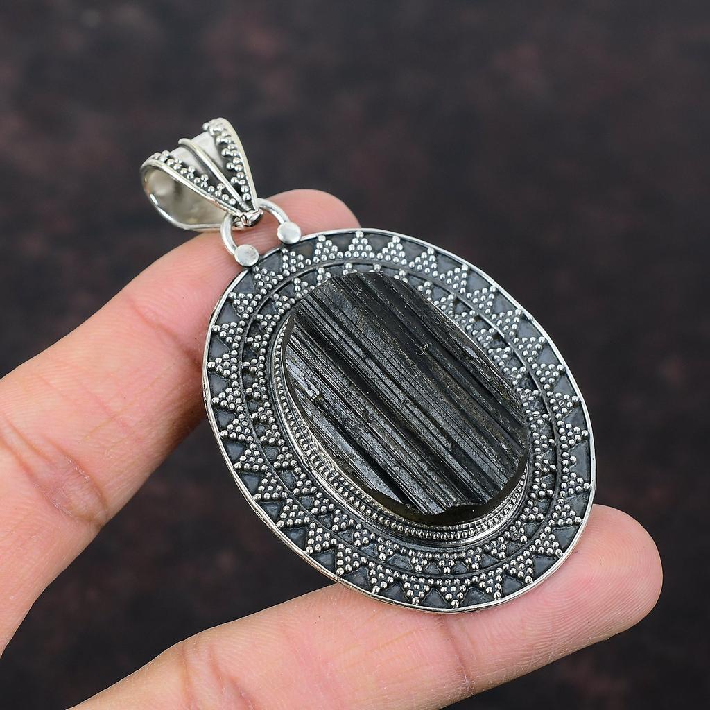 Black Tourmaline Rough Pendant Gemstone Jewelry 925 Sterling Silver Pendant Handmade Pendant Vintage Jewelry Gift For Friend Antique Jewelry