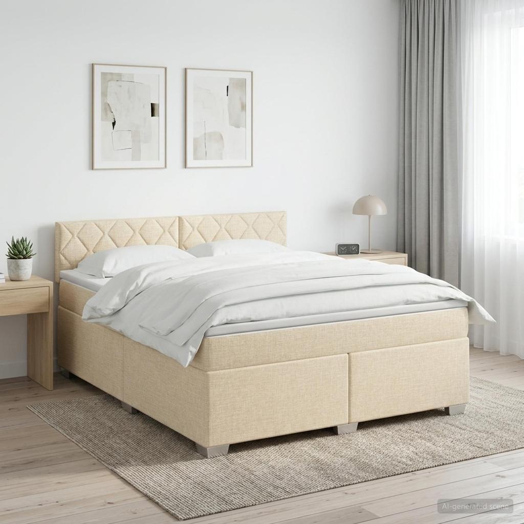 Box Spring Bed with Mattress Cream 160 X 200 Cm Fabric