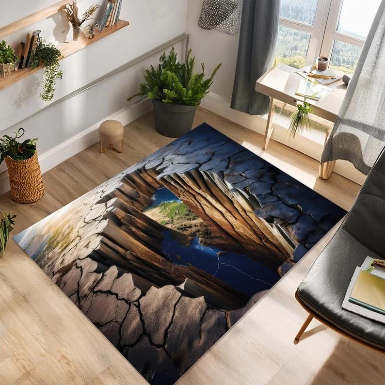 3D Erdspalte Wasserhöhle Rettungsdesign Teppich Rutschfest Maschinenwaschbar Teppich Mode Schlafzimmer Wohnzimmer Strandstil Fußmatte