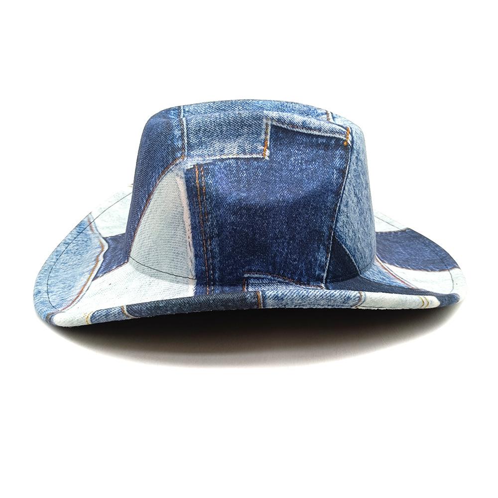 Nuovi Cappelli Top alla Moda in Denim Color Matching per Uomo Donna con Ampia Falda Fedora Cappello da Cowboy Western Autunno Inverno Elegante Cappello Jazz da Festa