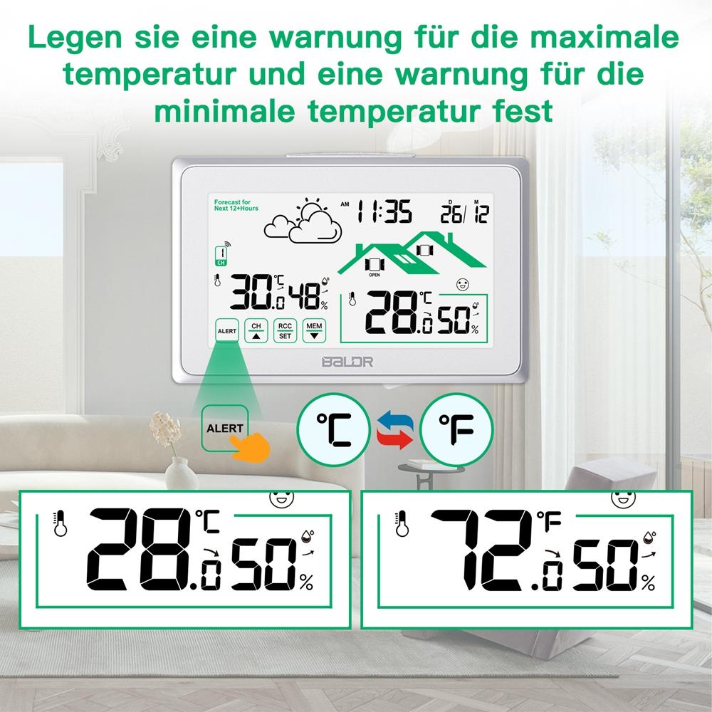  Weather Station Digital DCF Radio Control Wall Clock Calendar LCDThermometer Hygrometer Record Trend Forecast Sensor -40℃