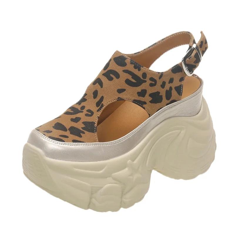 Fashion 9CM PU Microfiber Leather Breathable Sandals Flats Slipper Shoes Summer Round Toe Slip On Women Platform Wedge Flats High Brand