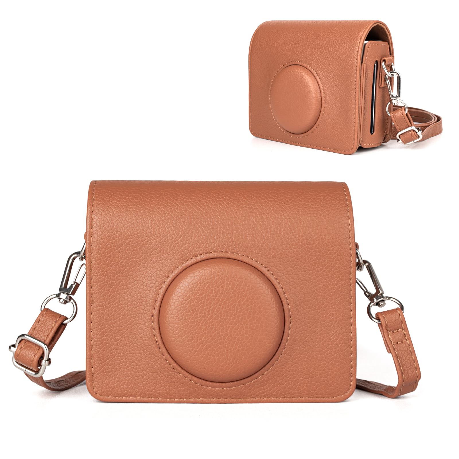 

HIYQIN Instax Case, FUJIFILM Instax Mini Evo Camera Bag, Protective Camera Case with Shoulder Strap, Printable, Landscape Style A (Brown)