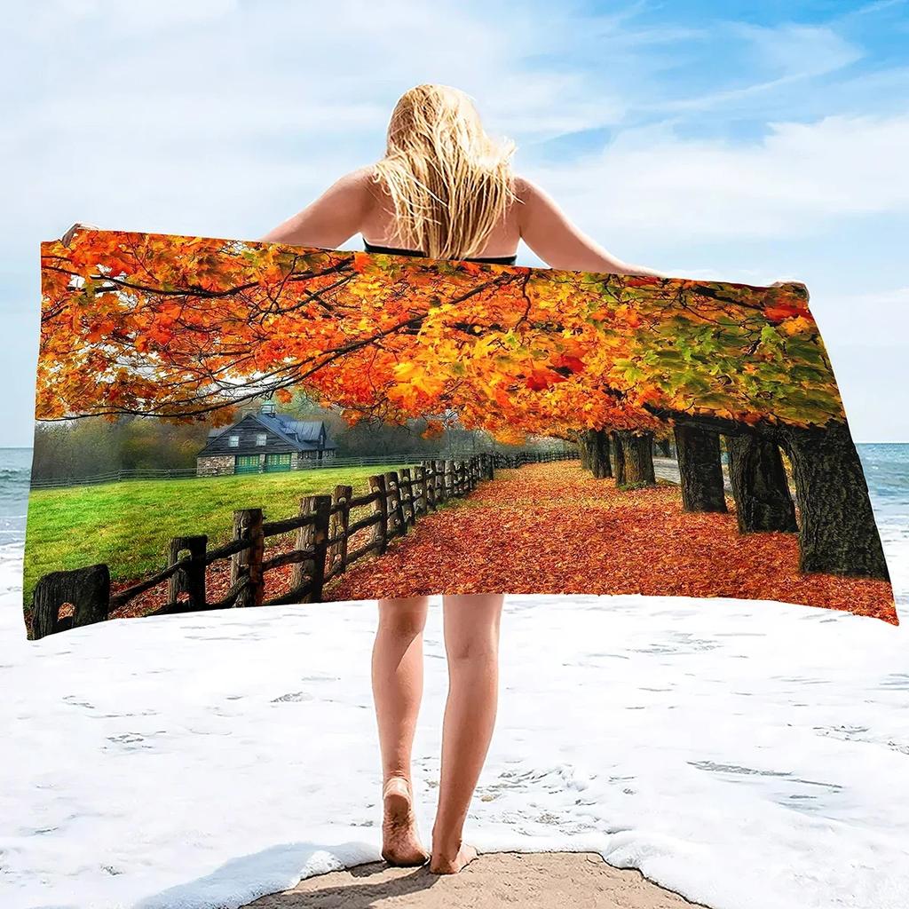 Microfiber Beach Towel,Absorbent Fall Bath Towel Oversized,Quick Dry Maple Leaf Beach Towel for Adult,Sand Free Swim Beach Towel