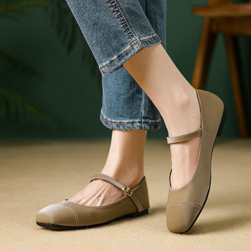 Fashion Flat Shoes for Women 2025 Spring and Autumn Retro Square Toe New Mary Jane Plus Size Women's Shoes 42 43 44
