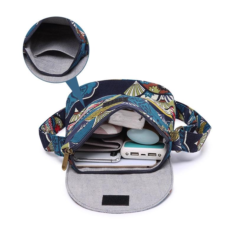 Ethnic Style Crossbody Bag Vintage Floral Bucket Bag Women'S Canvas Fabric Flap Purse 2025 Winter Street Casual Small Shoulder Bags