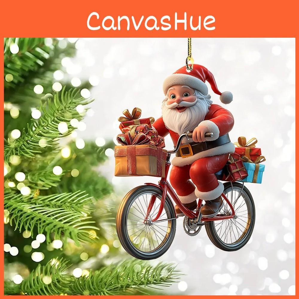 Santa Claus Rides Bike Decor Acrylic Pendant For Christmas Interior Enhancement