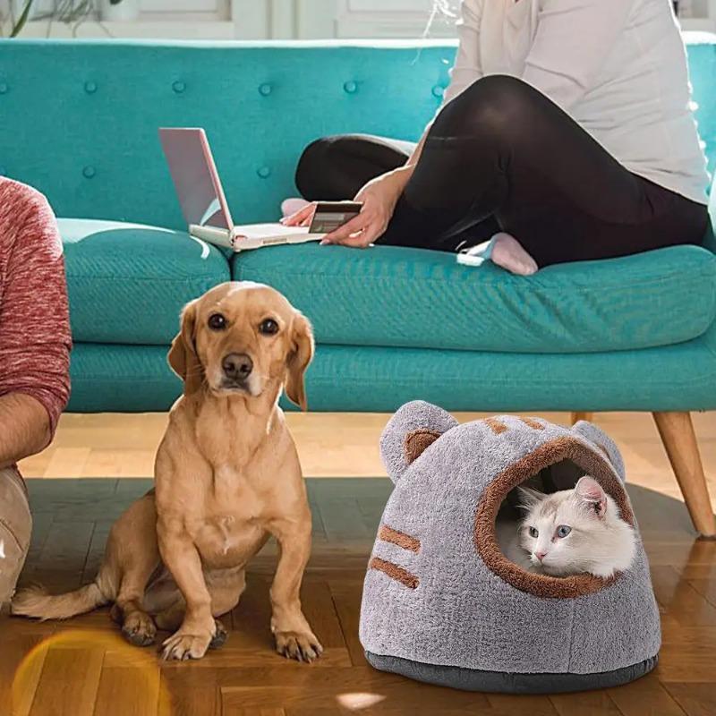 Cat Houses Winter Deep Sleep Comfort Cat Bed Cute Bear Head Shape Nest Pets Tent Cozy Cave for Cats House Pet Supplies