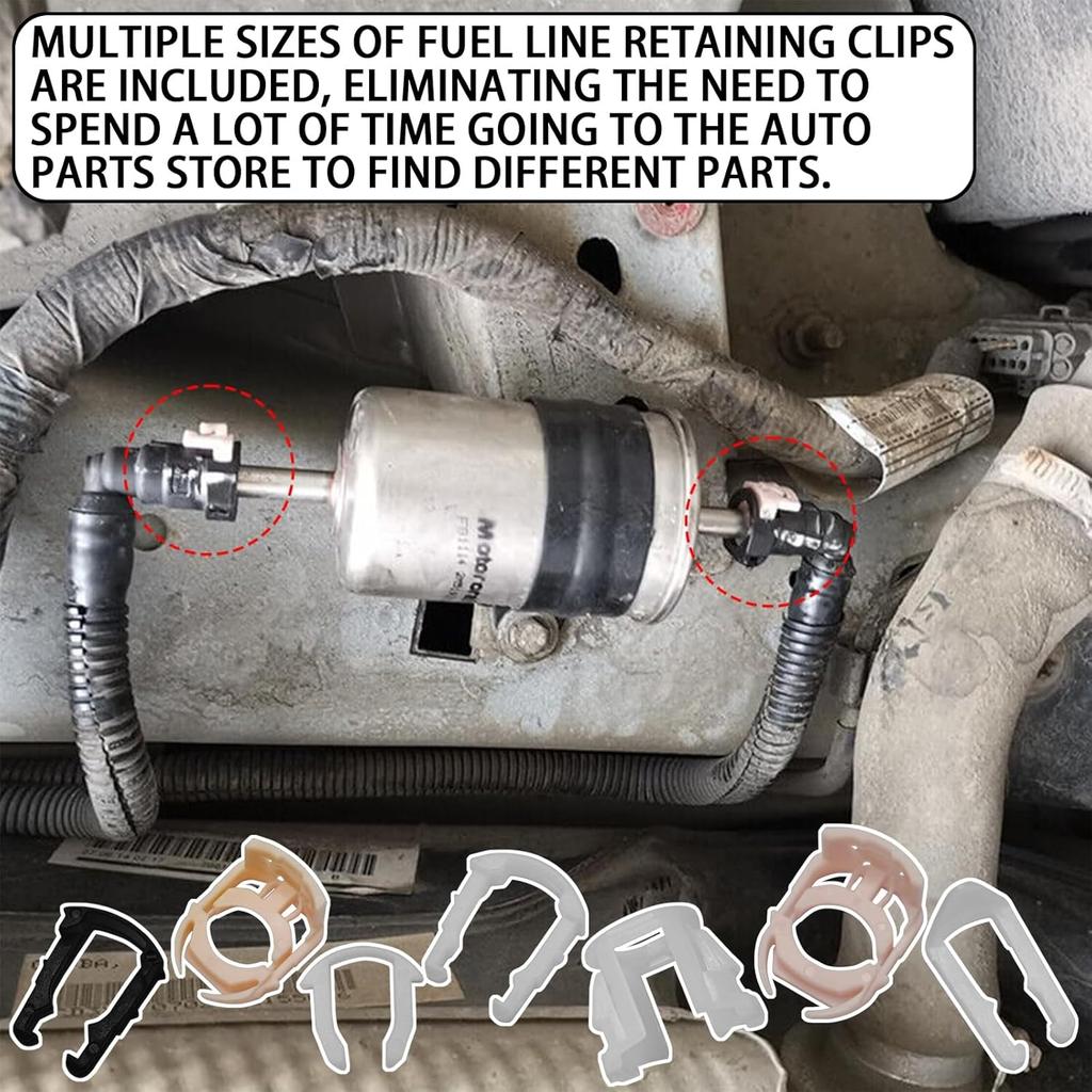 Msyuusr 70Pcs Fuel Line Clips, 3/8" 5/16" Plastic Fuel Tank Repair Kit, 7 Size Nylon Fuel Line Repair Kit, Auto Fuel Line Retainer Clips Replacement