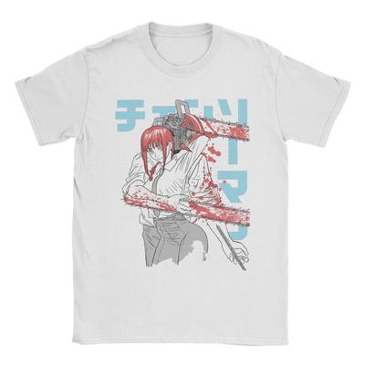 Anime Cartoon Makima Denji Manga Tshirts Men's 100%Cotton Clothing Kawaii Chainsaw Man O-neck Short Sleeve