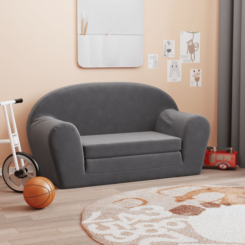 Kids Sleeper Sofa 2 Seater Anthracite Soft Plush