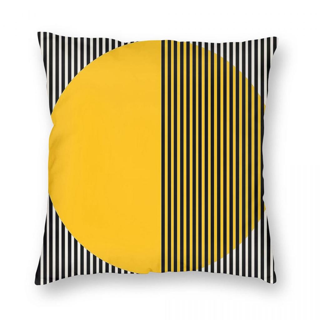 Bauhaus Exhibition Yellow Circle Square Pillowcase Polyester Linen Velvet Printed Decorative Throw Pillow Home Cushion Cover