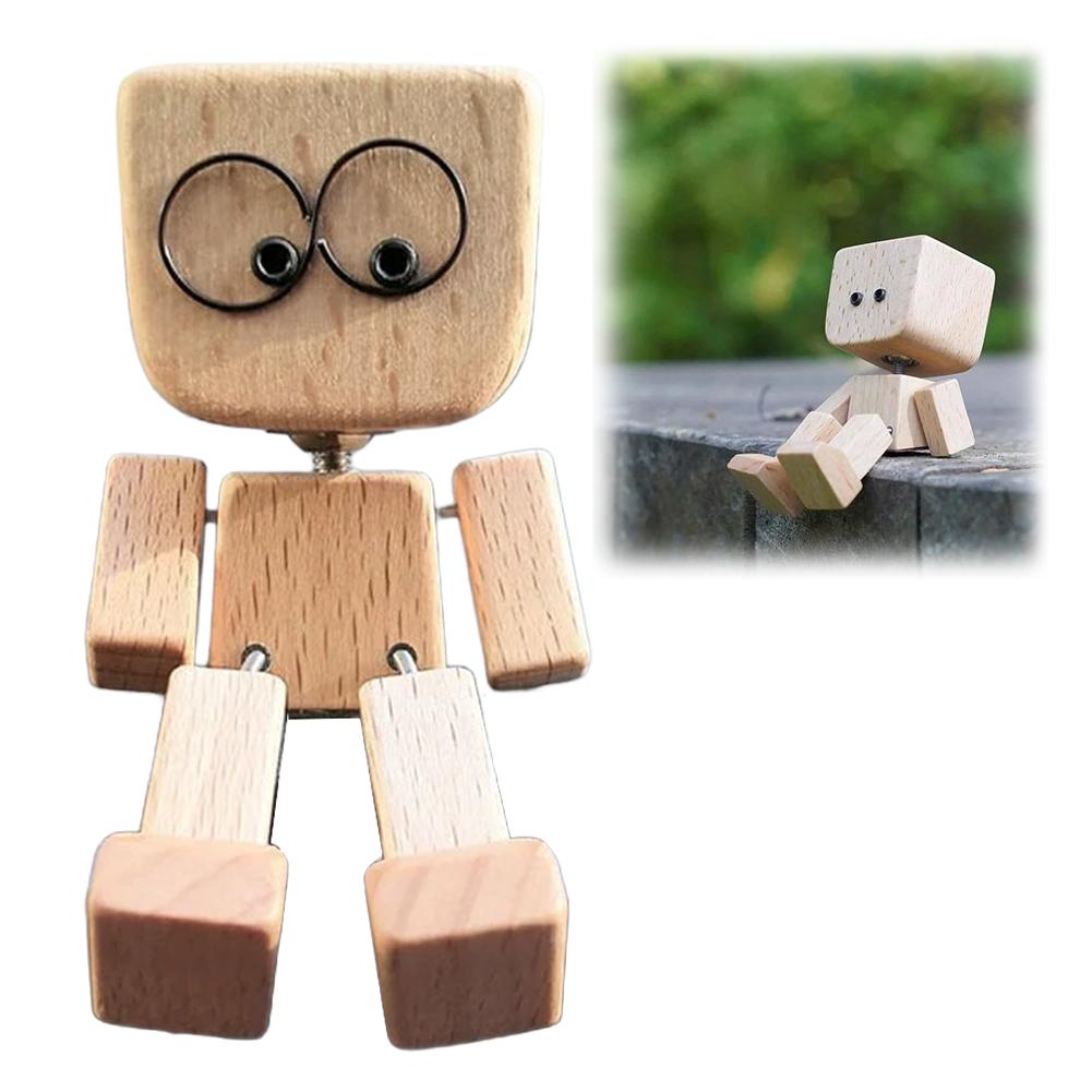 Replaceable Expressions Shaking Wooden Man Figurine Cute Funny Car Magnetic Decor Ornaments Wood Base Interior Wood Desktop O9G7