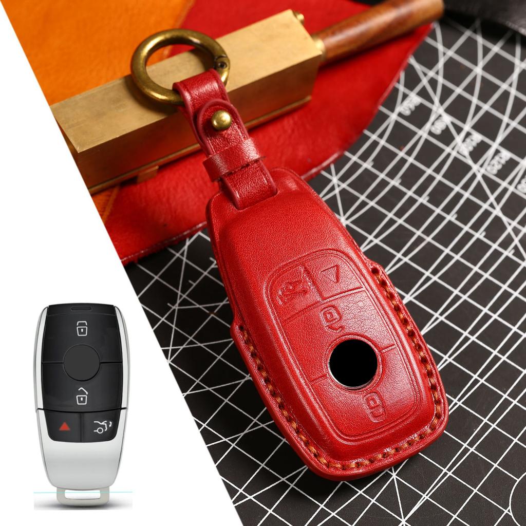 Leather Car Remote Key Cover Case Holder Shell Protector Fob For Mercedes Benz A B C E S Class S400L CLA CLS GLC GLE GLS EQE EQS