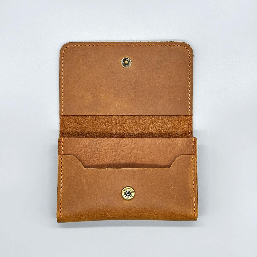 Short Crazy Horse Card Holder Bag Men's and Women's Business Card Holder Retro Leather Wallet Clip