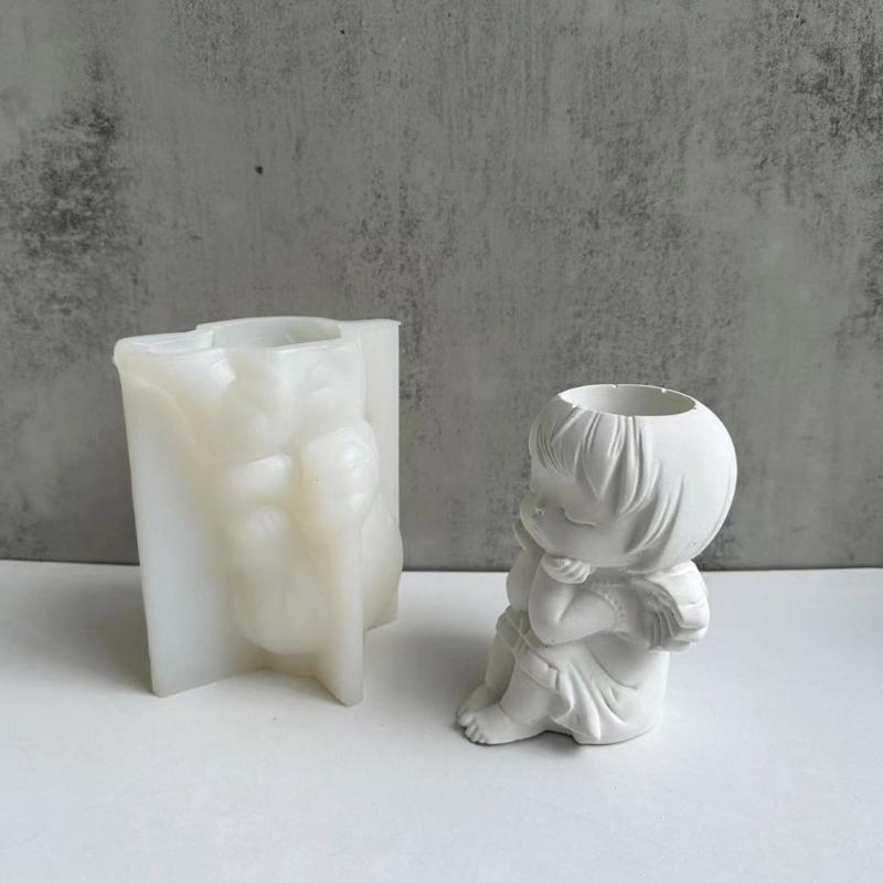Garden Planter Pot Silicone Mold Wing Girl Vase Flower Pot Pen Holder Resin Mold Unique Garden Decoration Planter Mold