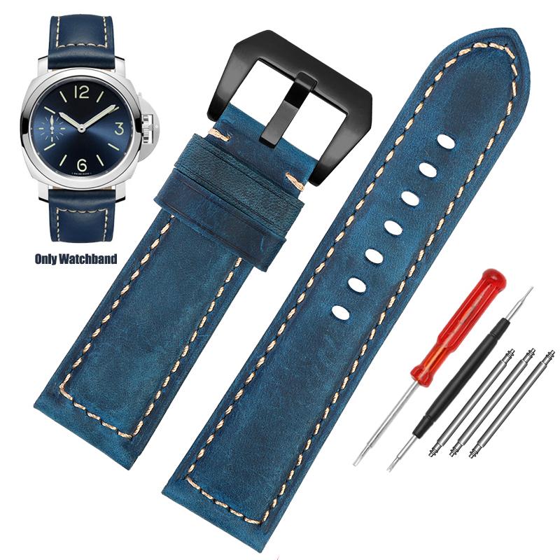 Hochwertiges wasserdichtes Uhrenarmband für Panerai PAM688 441/1313 Rindsleder Herren blau Uhrenarmband Zubehör 22MM 24mm 26mm