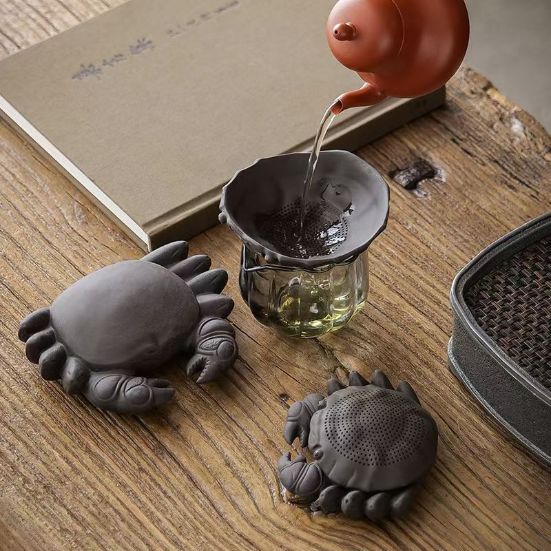 Tea Pet Ornaments Creative Crab Integrated Filter Tea Drain Purple Sand Tea Ceremony Accessories Decoration Chinese Style Crafts