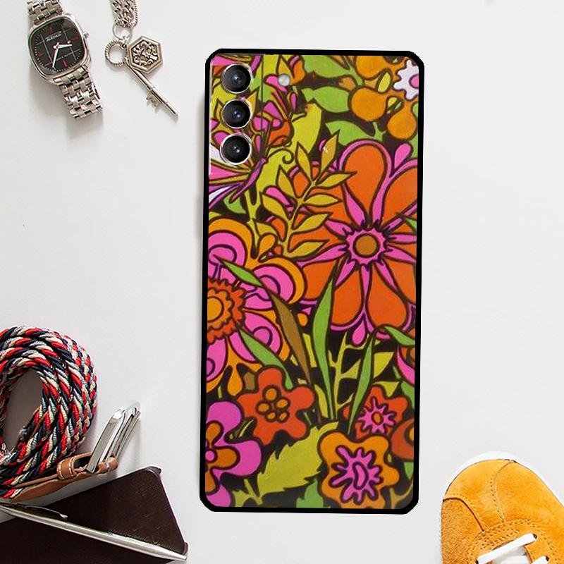 70s hippie  Psychedelic floral Case For Samsung Galaxy S25 Ultra S20 S21 S22 S23 Plus S24 Ultra S9 S10 S25 FE Cover Coque