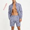 Mens 2 Piece Baroque Print Long Sleeve Shirt And Shorts Set