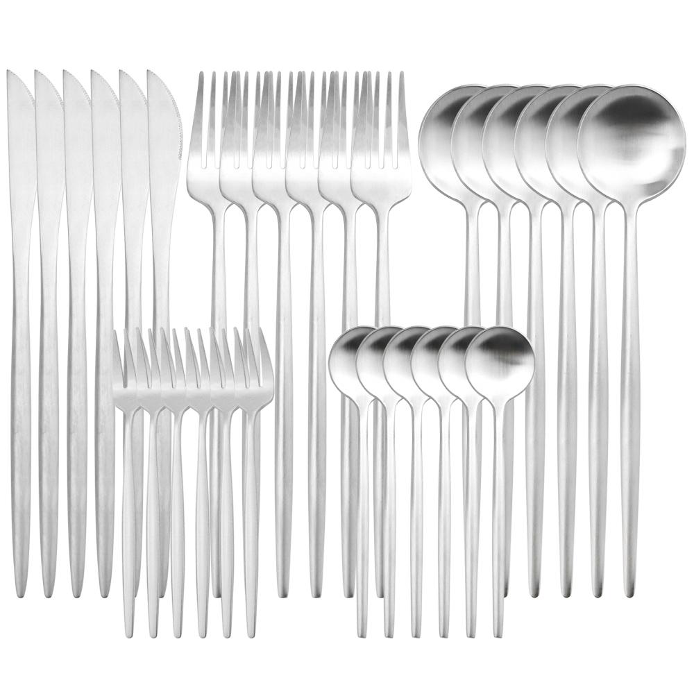 

30 шт., нож, вилка, ложки, чайная ложка, столовые приборы, золотой набор посуды, посуда из нержавеющей стали 18/10, столовые приборы в западном стиле, кухонное серебро, столовые приборы серебряный