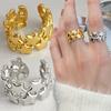 Minimalist Gold Color Plated Stainless Steel Star Hollow Ring Women's Jewelry Open Rings Party Gift
