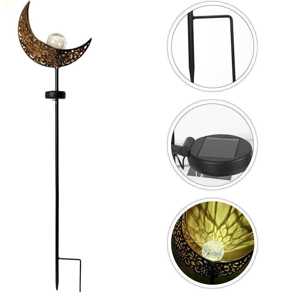 Solar Lawn Moon Sculpture Light Outdoor Courtyard Villa Landscape Plug in Light LED Moon Iron Decoration