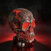 Glowing Skull Ornament USB Gothic Lamp for Halloween, Light-up Black Red Creepy Ambient Lighting Figurine, Resin Skeleton Head Statue Desk Decor
