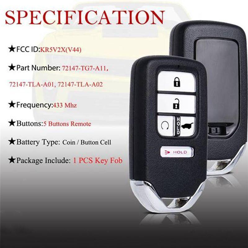 Car Remote Key 433Mhz ID47 Chip KR5V2X For Honda Civic 2018- CRV 2017- Pilot 2016- Car Key