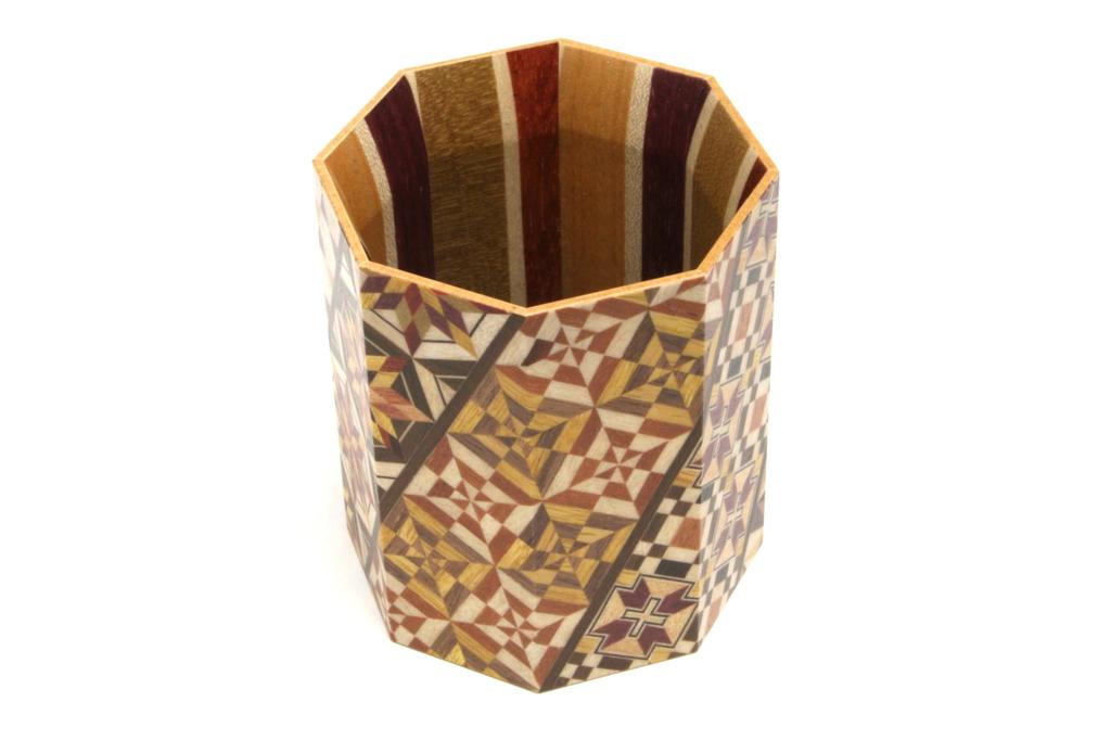 Small parquet octagonal pen holder