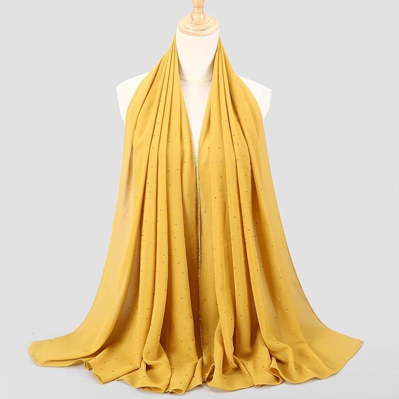 Hot Malaysian Indonesian Pearl Chiffon Stone Edge Turban Spring and Summer Long Women's Hijab Scarf 70x180cm
