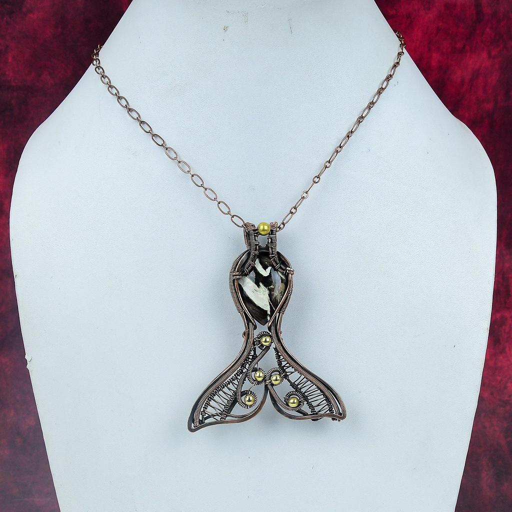 Peanut Wood Jasper Gemstone Pendant Copper Wire Wrapped Jewelry Fish Pendant