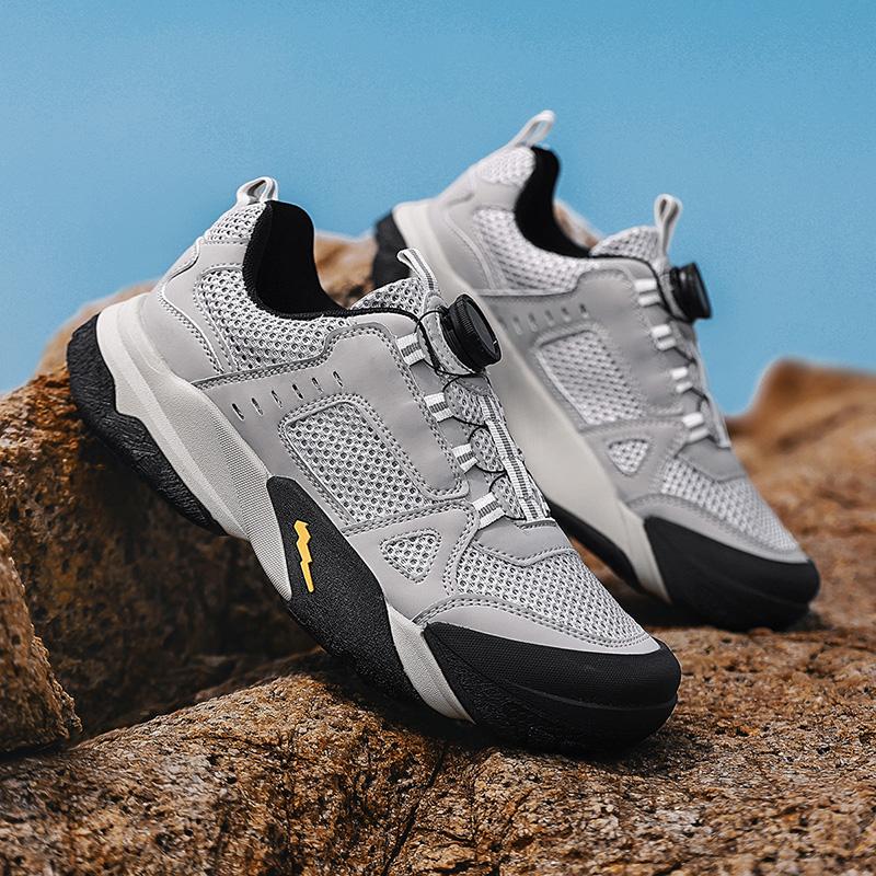 

Fashion Brand Rotating Buckle Outdoor Sports Leisure Breathable Mesh Shoe Anti Slip Wear-resistant Hiking Shoes Men Comfort Travel Shoes 44 серый