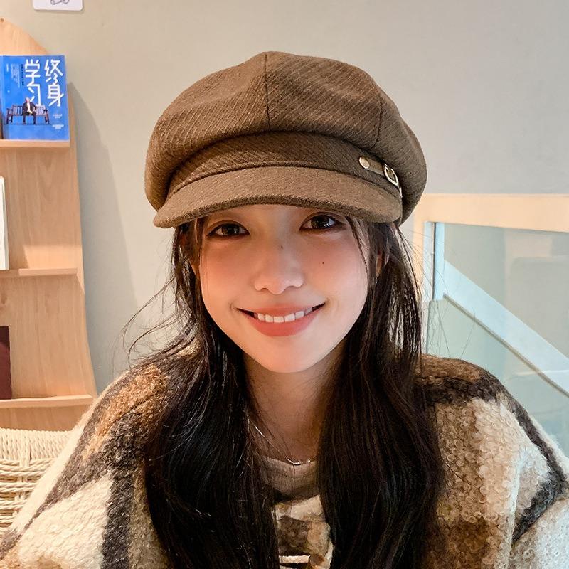 Autumn and winter octagonal hat women's fashion sunshade cap outdoor shopping casual versatile beret