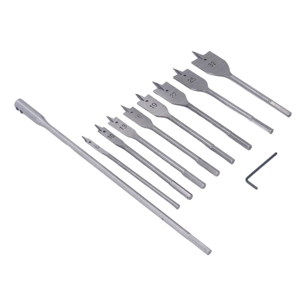 Set 10 Bucăți Burghie pentru Lemn Oțel Carbon Ridicat 8 Dimensiuni Coadă 1/4 inch Burghie Spadă pentru Prelucrarea Lemnului
